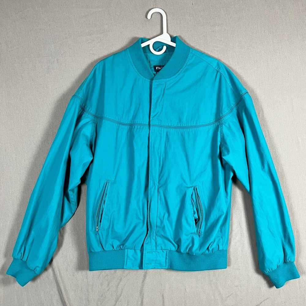 Par Four Vintage Jacket Mens XLT Teal Blue Bomber Cotton Blend EUC